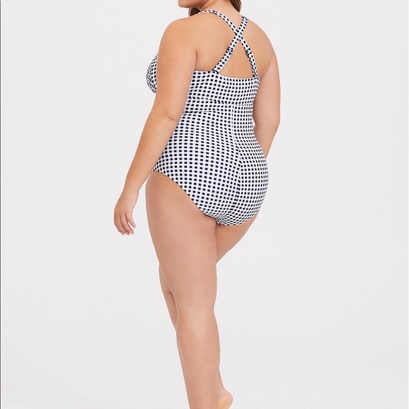 💕SOLD💕 Blue Gingham Ruched One Piece Swimsuit - Picture 4 of 4